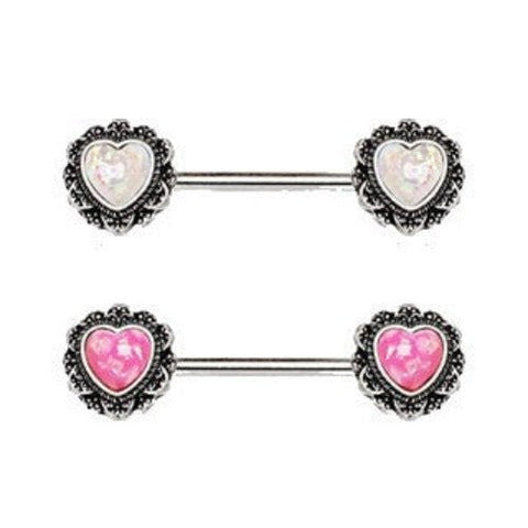 316L Stainless Steel Filigree Synthetic Opal Heart